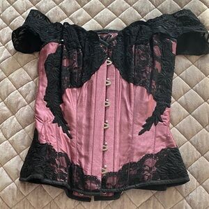 Chic Off-Shoulder Lace Corset in Black and Pink